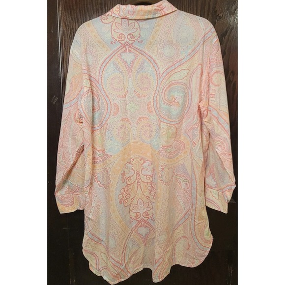 Women's Ralph Lauren Pink Paisley Sleep Shirt Size Tunic Large Front Button EUC - Picture 6 of 10